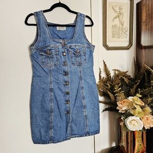 Vintage 90s Y2K Guess Blue Denim Button-Down Jumper Mini Dress